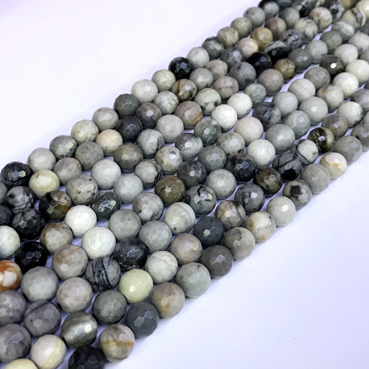 CJP37 Black Picasso Jasper Beads Faceted Round 6mm 15" Strand