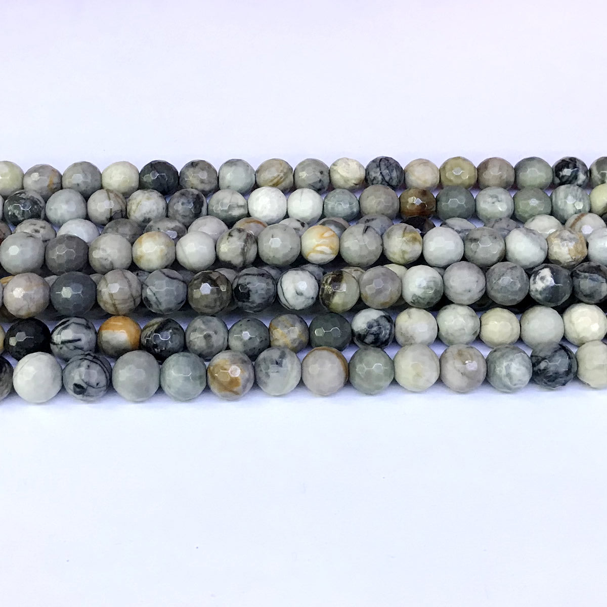 CJP37 Black Picasso Jasper Beads Faceted Round 6mm 15" Strand