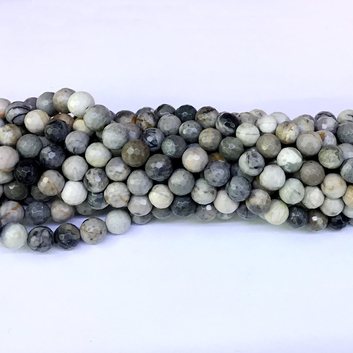 CJP37 Black Picasso Jasper Beads Faceted Round 6mm 15" Strand