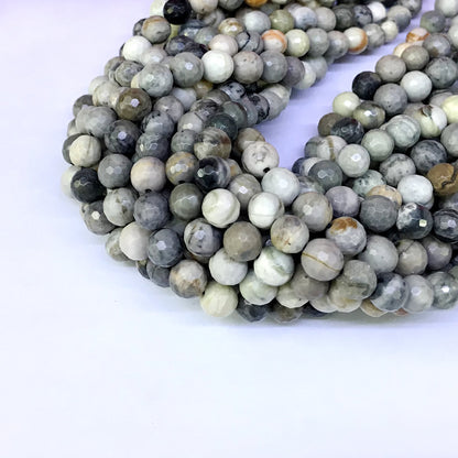 CJP37 Black Picasso Jasper Beads Faceted Round 6mm 15" Strand