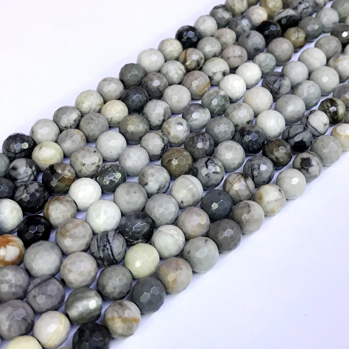 CJP38 Black Picasso Jasper Beads Faceted Round 8mm 15" Strand