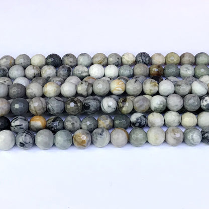 CJP38 Black Picasso Jasper Beads Faceted Round 8mm 15" Strand