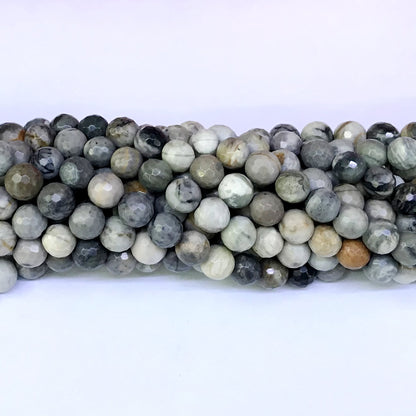 CJP38 Black Picasso Jasper Beads Faceted Round 8mm 15" Strand