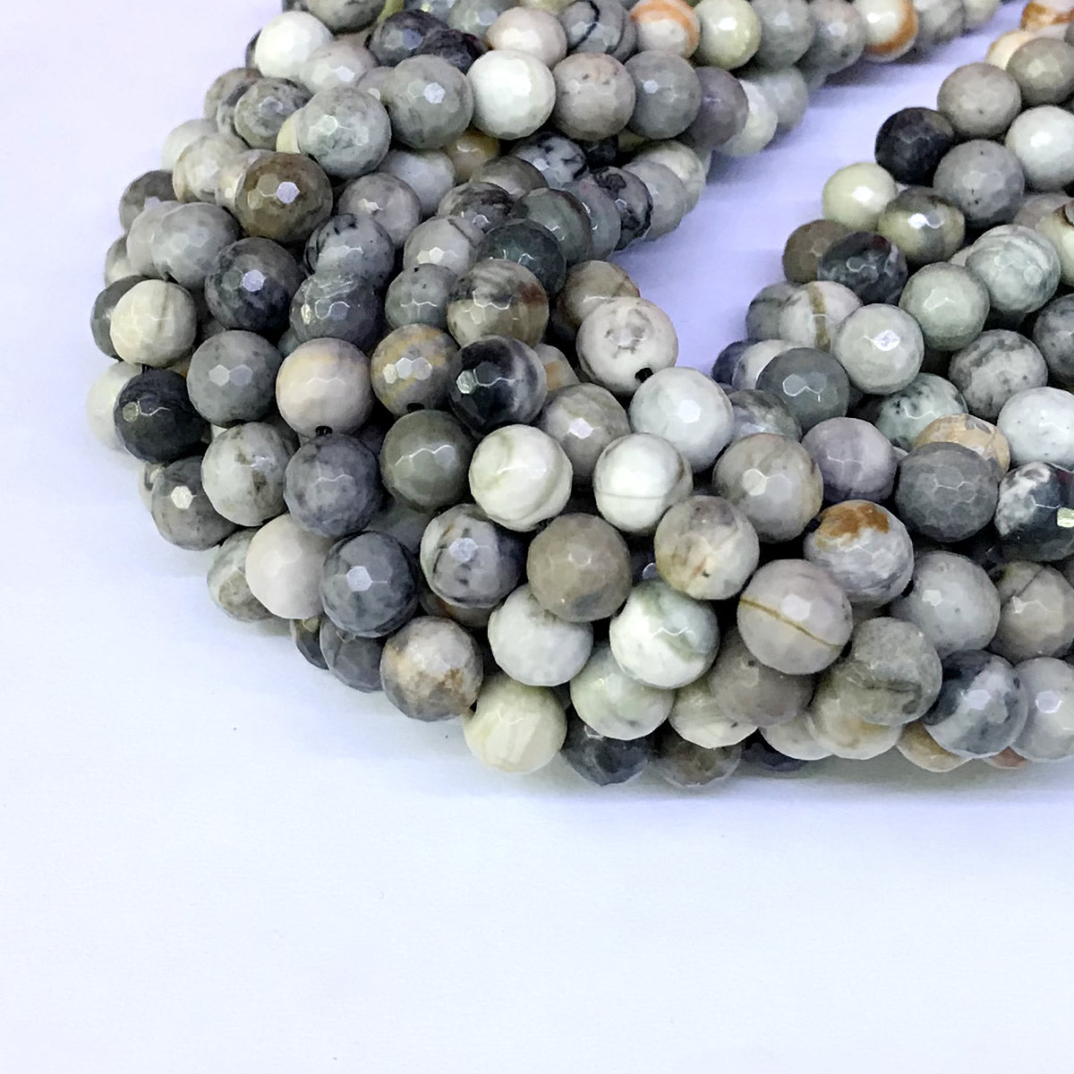 CJP38 Black Picasso Jasper Beads Faceted Round 8mm 15" Strand