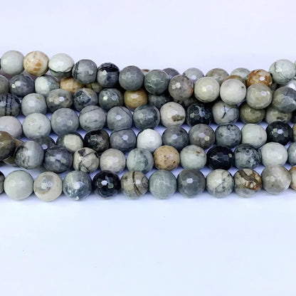 CJP39 Black Picasso Jasper Beads Faceted Round 10mm 15" Strand