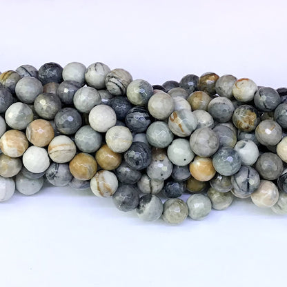 CJP39 Black Picasso Jasper Beads Faceted Round 10mm 15" Strand