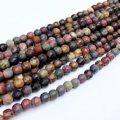 CJP42 Picasso Jasper Beads Faceted Round 6mm 15" Strand