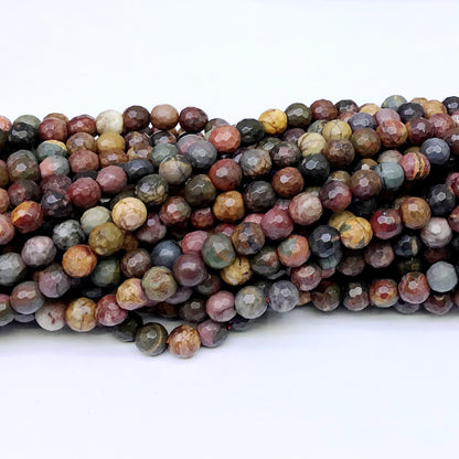 CJP42 Picasso Jasper Beads Faceted Round 6mm 15" Strand