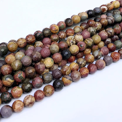 CJP43 Picasso Jasper Beads Faceted Round 8mm 15" Strand