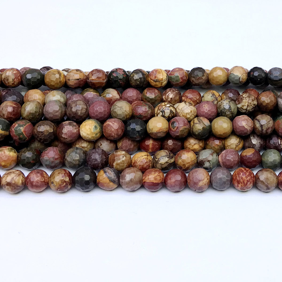 CJP43 Picasso Jasper Beads Faceted Round 8mm 15" Strand