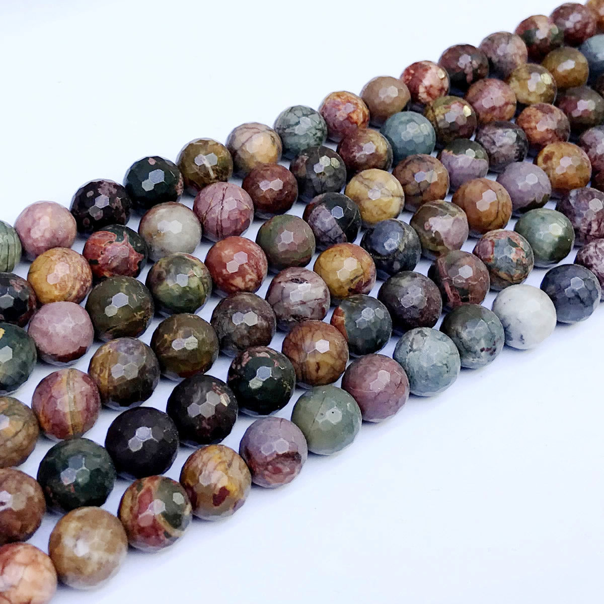 CJP44 Picasso Jasper Beads Faceted Round 10mm 15" Strand