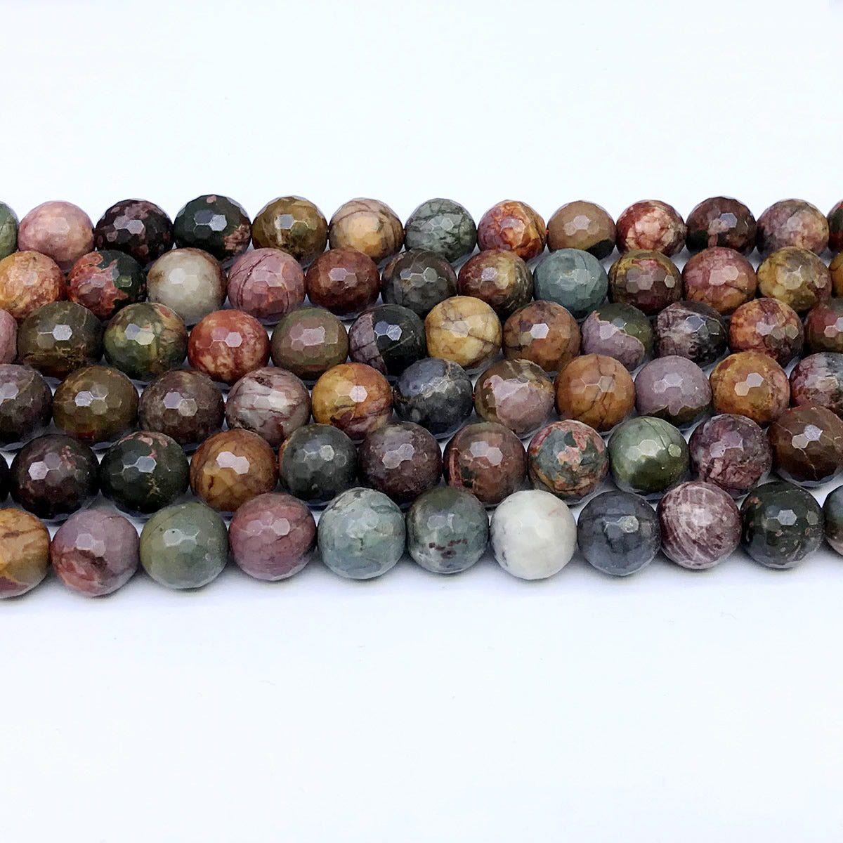 CJP44 Picasso Jasper Beads Faceted Round 10mm 15" Strand