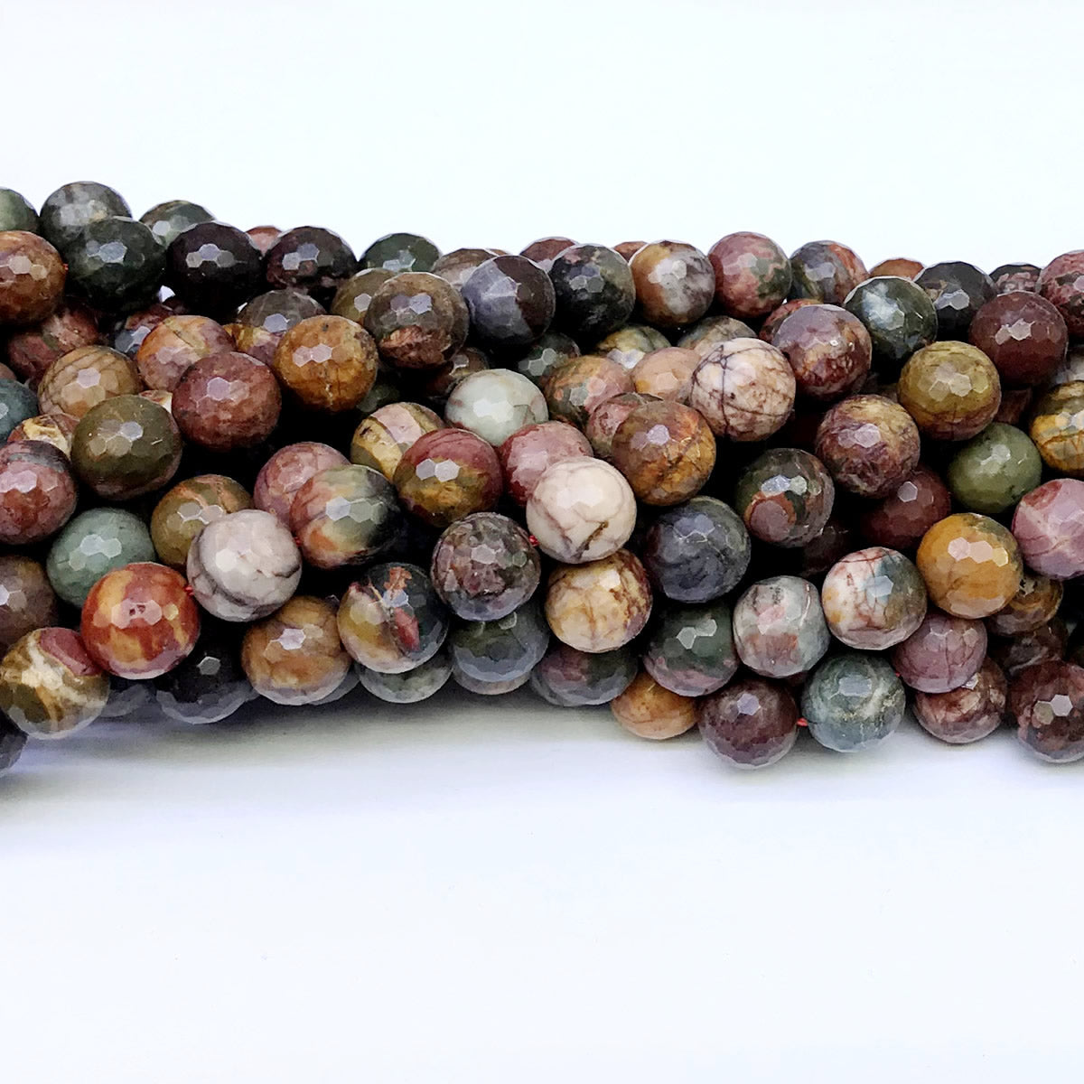 CJP44 Picasso Jasper Beads Faceted Round 10mm 15" Strand