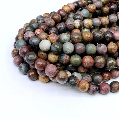 CJP44 Picasso Jasper Beads Faceted Round 10mm 15" Strand