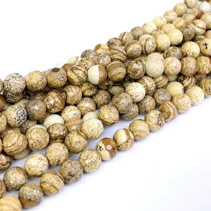 CJP48 Picture Jasper Beads Faceted Round 8mm 15" Strand