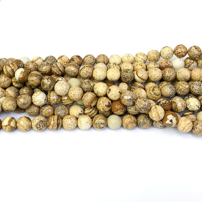 CJP48 Picture Jasper Beads Faceted Round 8mm 15" Strand