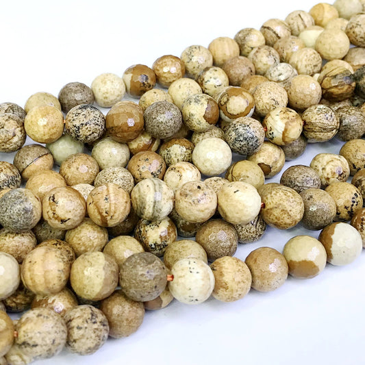 CJP49 Picture Jasper Beads Faceted Round 10mm 15" Strand