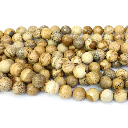 CJP49 Picture Jasper Beads Faceted Round 10mm 15" Strand