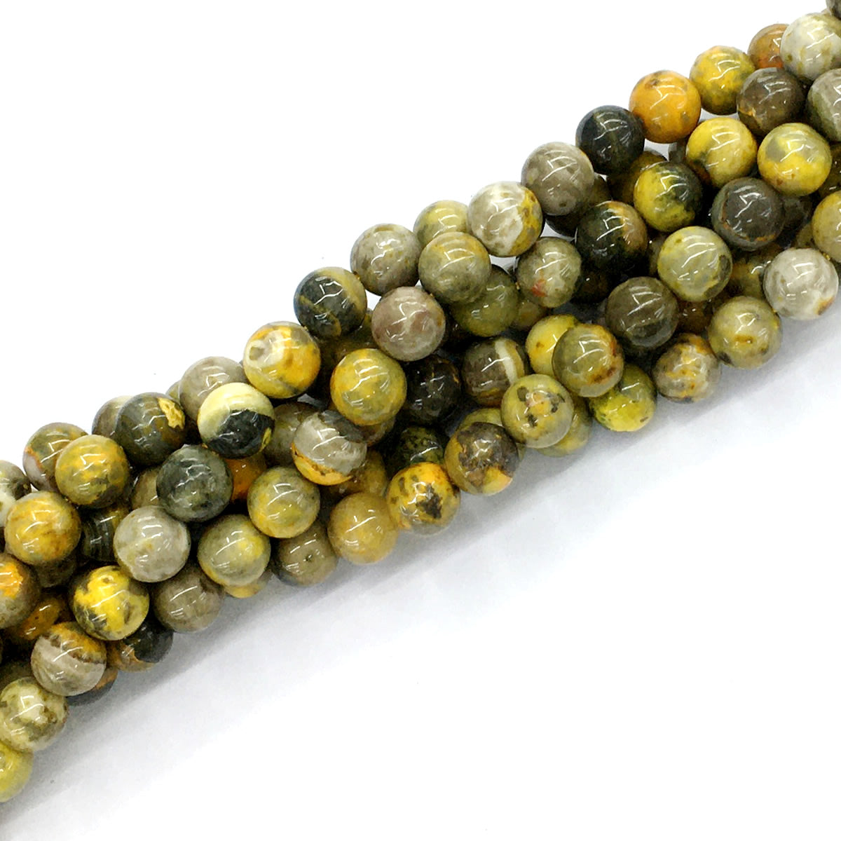 CJP53 Honeybee Jasper Beads Smooth Round 6mm 15.5" Strand