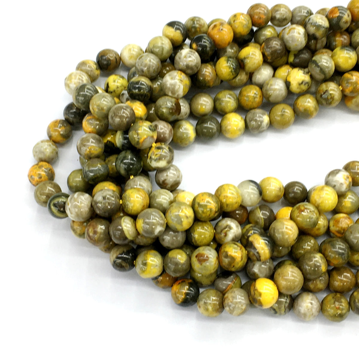 CJP53 Honeybee Jasper Beads Smooth Round 6mm 15.5" Strand