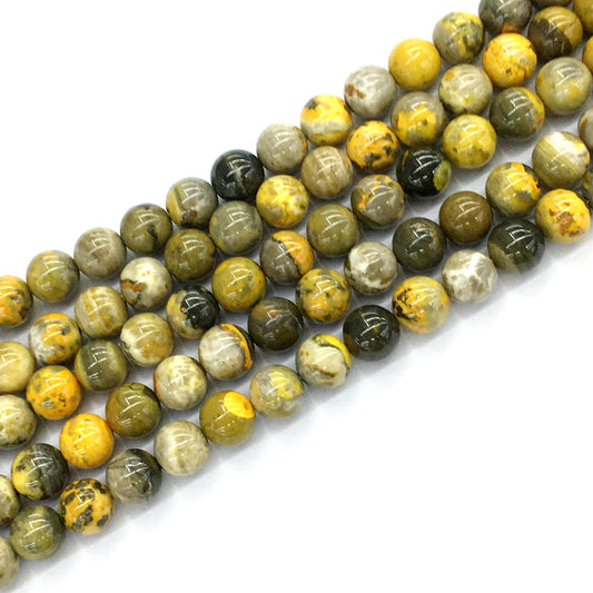 CJP55 Honeybee Jasper Beads Smooth Round 10mm 15.5" Strand