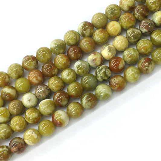 CJP83 Green Serpentine Jasper Beads Smooth Round 10mm 15.5" Strand