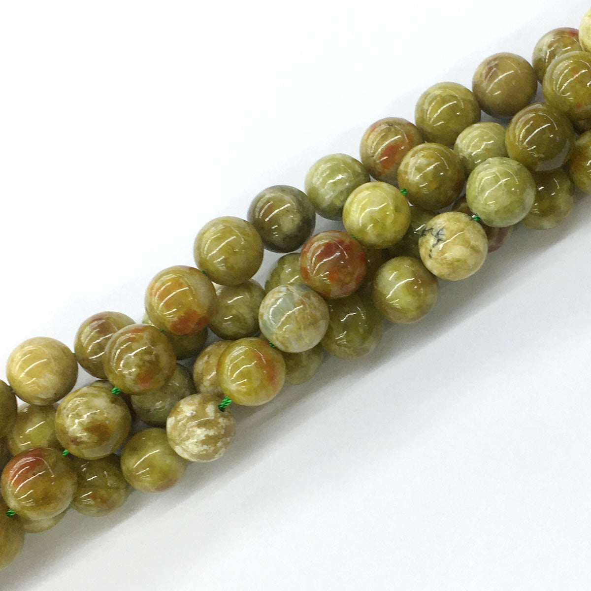 CJP84 Green Serpentine Jasper Beads Smooth Round 12mm 15.5" Strand