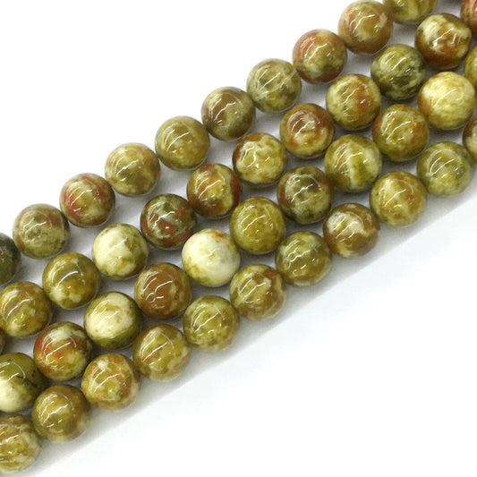 CJP85 Green Serpentine Jasper Beads Smooth Round 14mm 15.5" Strand