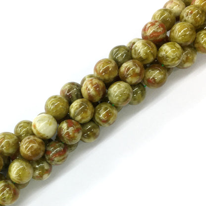 CJP85 Green Serpentine Jasper Beads Smooth Round 14mm 15.5" Strand