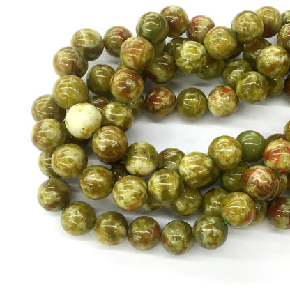 CJP85 Green Serpentine Jasper Beads Smooth Round 14mm 15.5" Strand