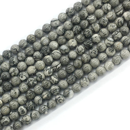 CJP91 Grey Picture Jasper Beads Smooth Round 6mm 15.5" Strand