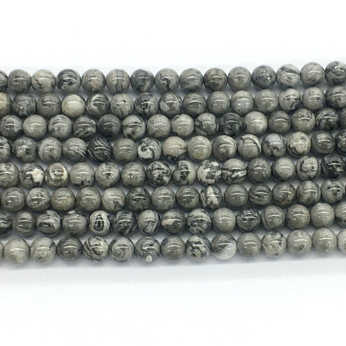 CJP91 Grey Picture Jasper Beads Smooth Round 6mm 15.5" Strand