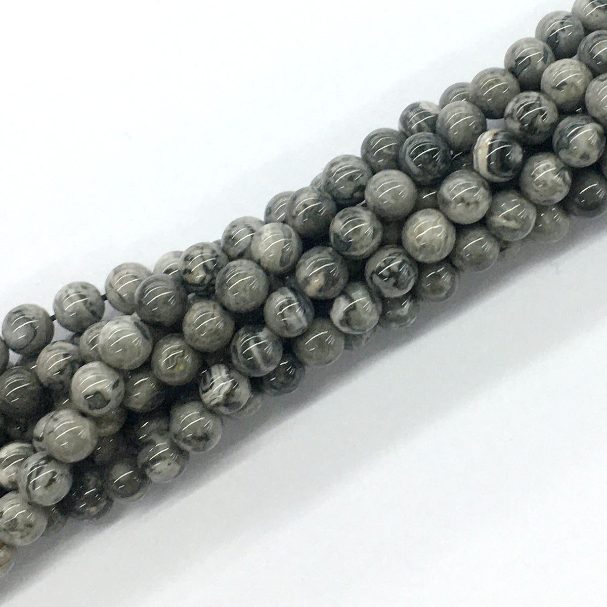 CJP91 Grey Picture Jasper Beads Smooth Round 6mm 15.5" Strand