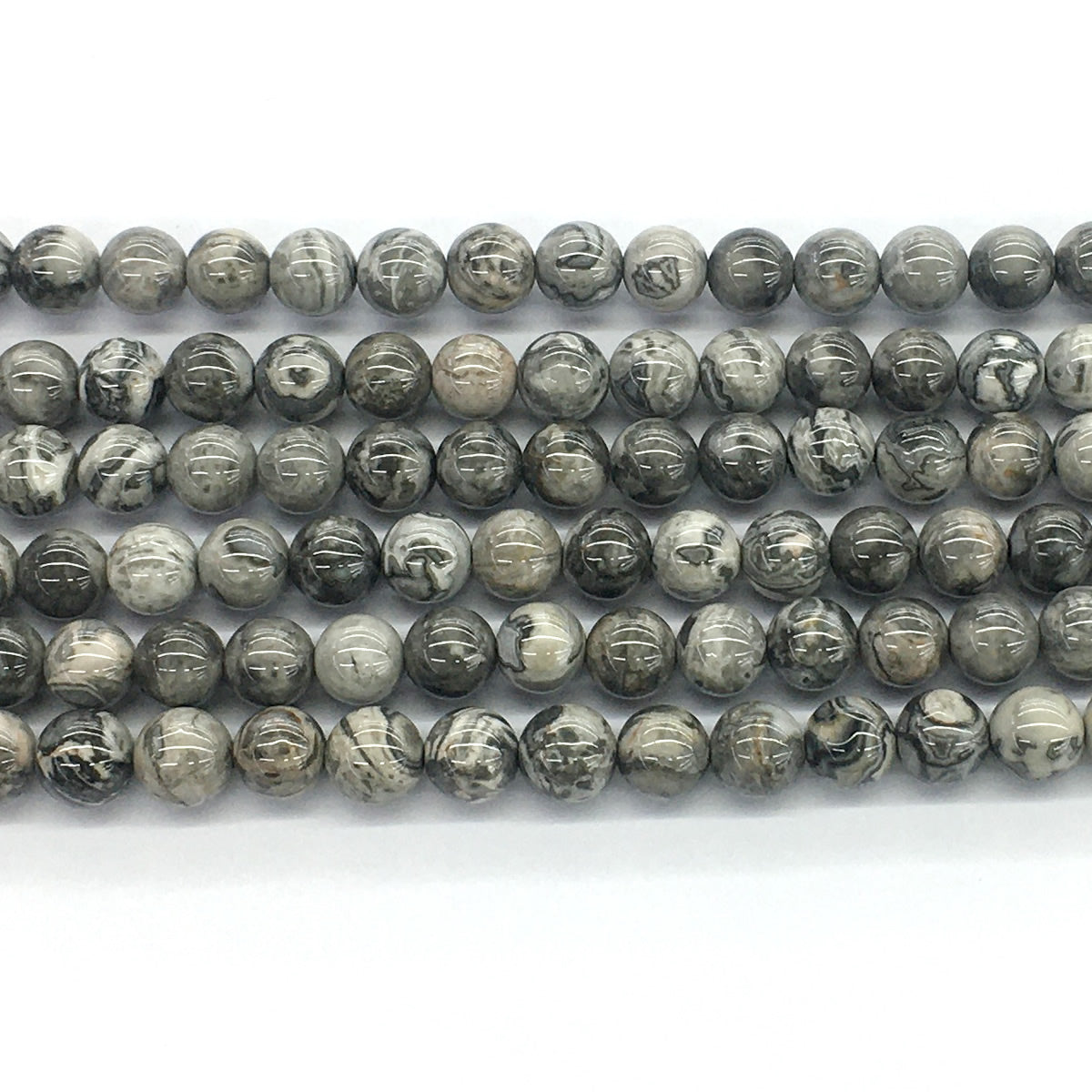 CJP92 Grey Picture Jasper Beads Smooth Round 8mm 15.5" Strand