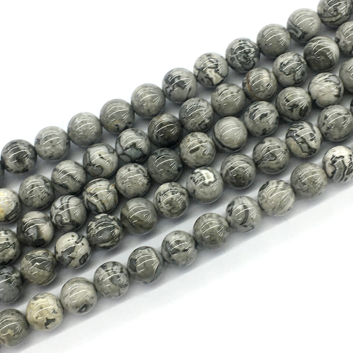 CJP93 Grey Picture Jasper Beads Smooth Round 10mm 15.5" Strand