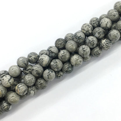 CJP93 Grey Picture Jasper Beads Smooth Round 10mm 15.5" Strand