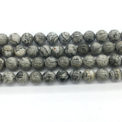 CJP94 Grey Picture Jasper Beads Smooth Round 12mm 15.5" Strand