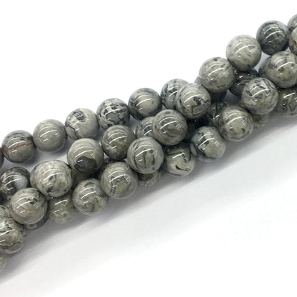 CJP94 Grey Picture Jasper Beads Smooth Round 12mm 15.5" Strand