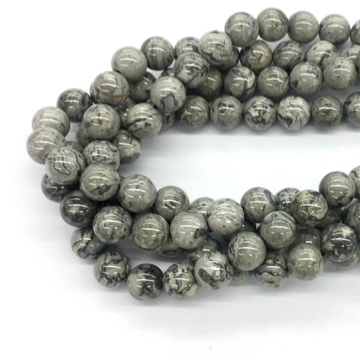 CJP94 Grey Picture Jasper Beads Smooth Round 12mm 15.5" Strand