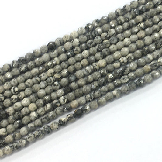 CJP98 Grey Picture Jasper Beads Faceted Round 4mm 15.5" Strand