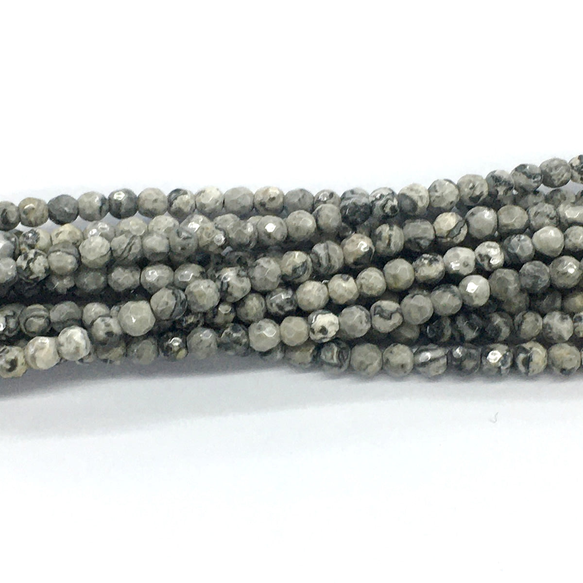 CJP98 Grey Picture Jasper Beads Faceted Round 4mm 15.5" Strand