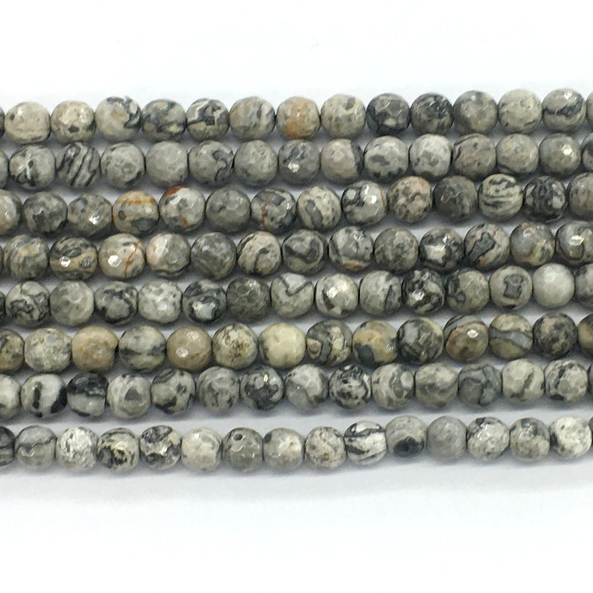 CJP99 Grey Picture Jasper Beads Faceted Round 6mm 15.5" Strand