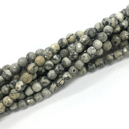 CJP99 Grey Picture Jasper Beads Faceted Round 6mm 15.5" Strand