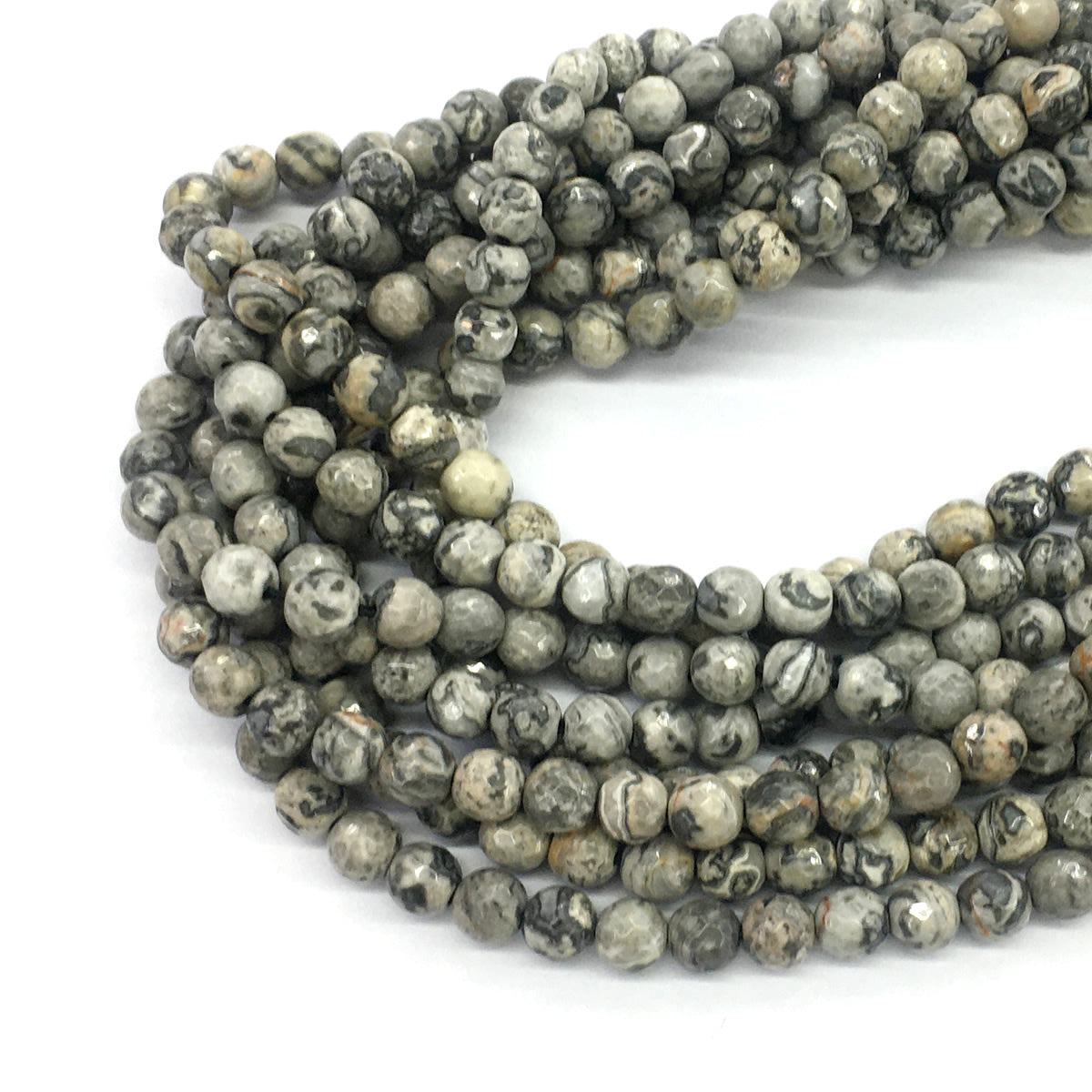 CJP99 Grey Picture Jasper Beads Faceted Round 6mm 15.5" Strand