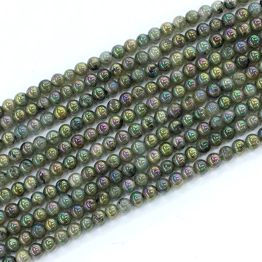 CLB23 Labradorite Beads AB-Color Electroplated Smooth Round 4mm 15.5" Strand