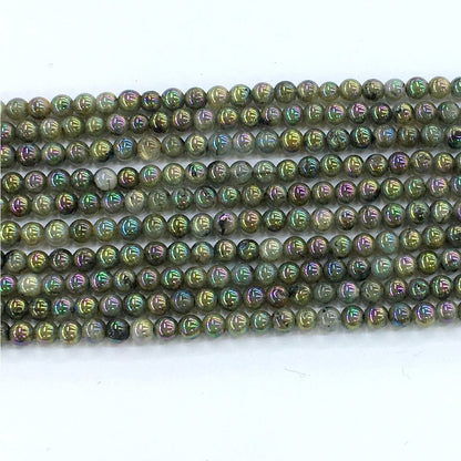 CLB23 Labradorite Beads AB-Color Electroplated Smooth Round 4mm 15.5" Strand