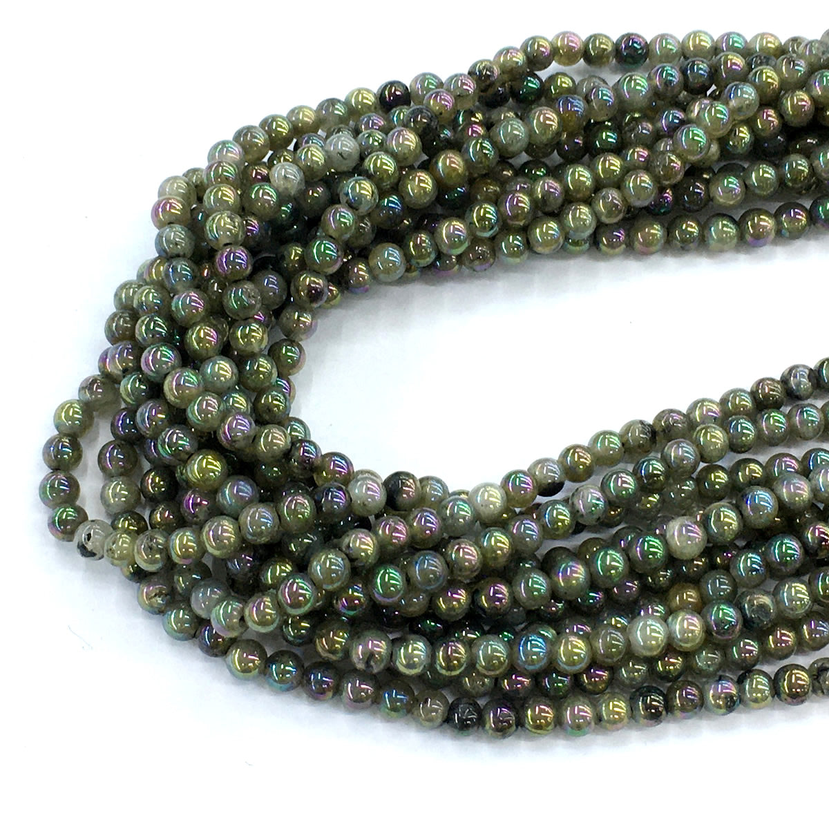 CLB23 Labradorite Beads AB-Color Electroplated Smooth Round 4mm 15.5" Strand