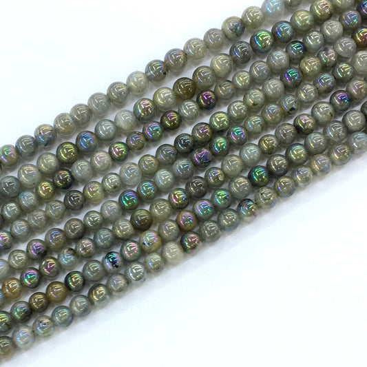 CLB24 Labradorite Beads AB-Color Electroplated Smooth Round 6mm 15.5" Strand