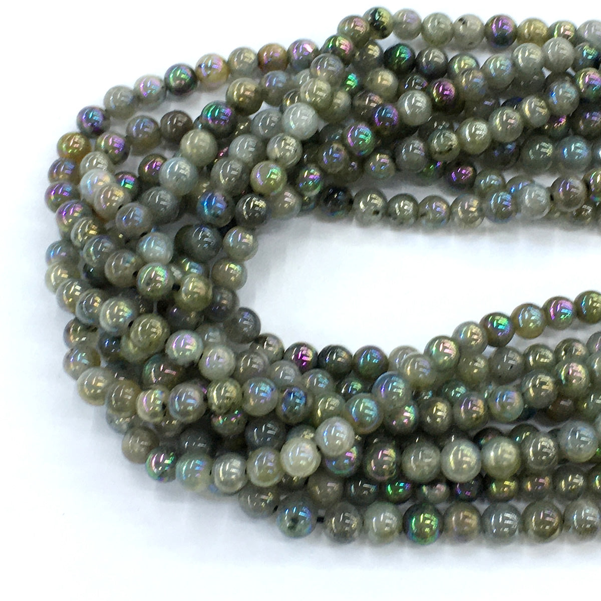 CLB24 Labradorite Beads AB-Color Electroplated Smooth Round 6mm 15.5" Strand