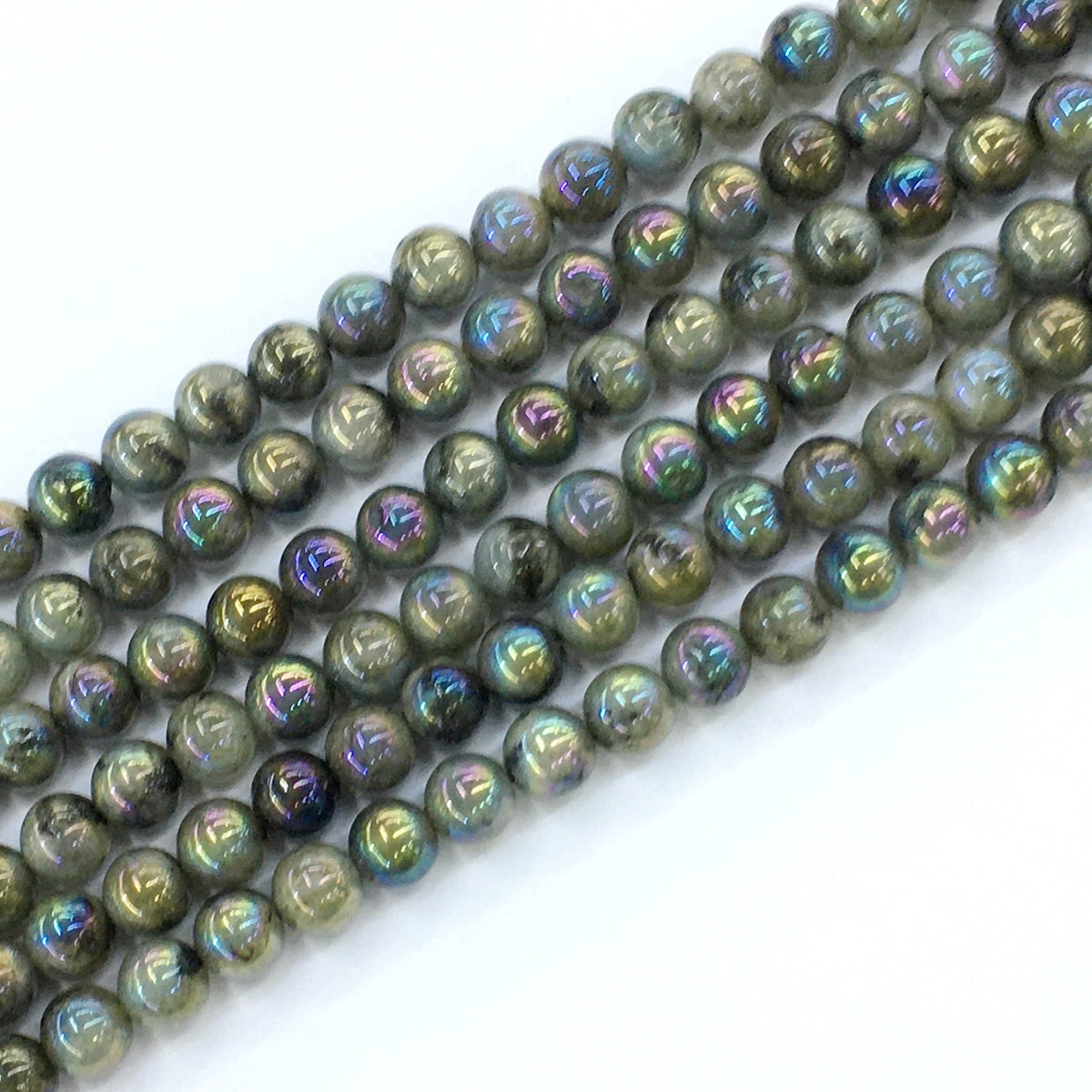 CLB25 Labradorite Beads AB-Color Electroplated Smooth Round 8mm 15.5" Strand